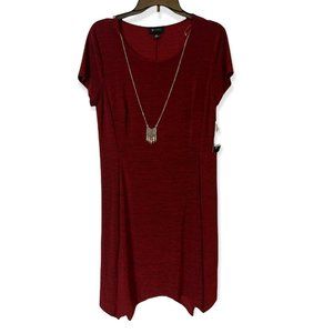 Womens Dress Sz Large Shift AB Studio Stretch Burgundy Necklace Asymmetrical